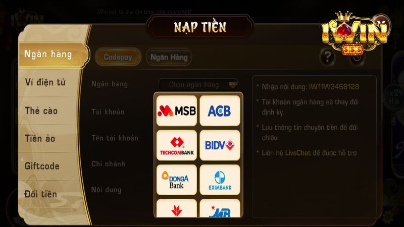 Những hình thức nạp tiền Iwin phổ biến